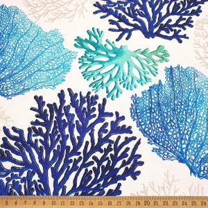 Blue Beige Coral Reef Fabric