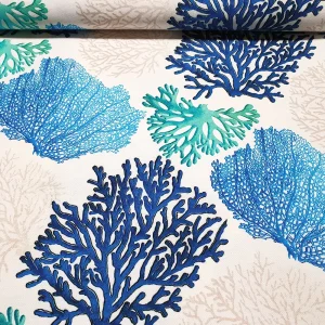 Blue Beige Coral Reef Fabric