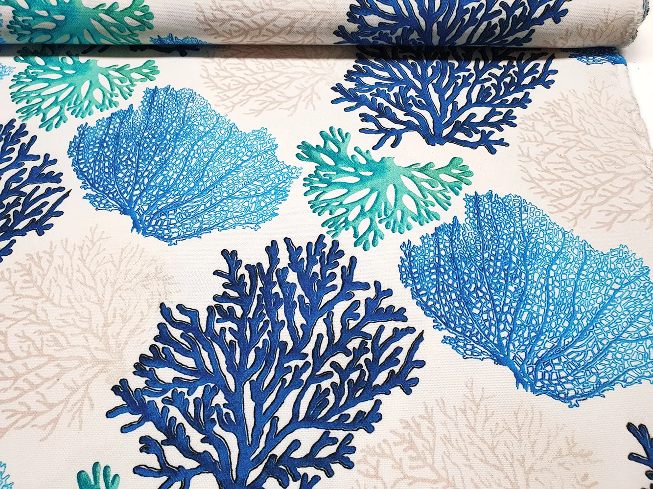 Blue Beige Coral Reef Fabric