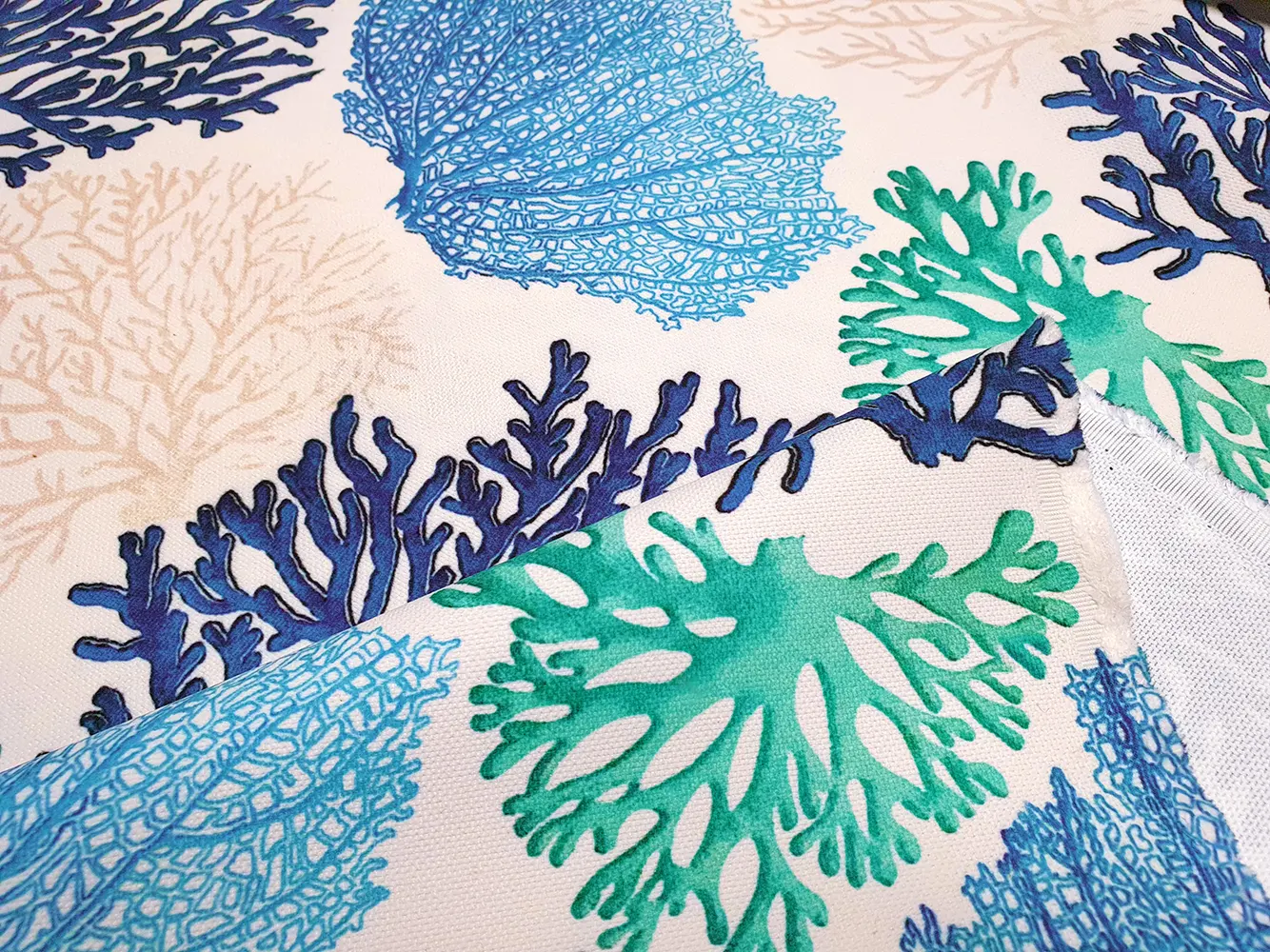 Blue Beige Coral Reef Fabric