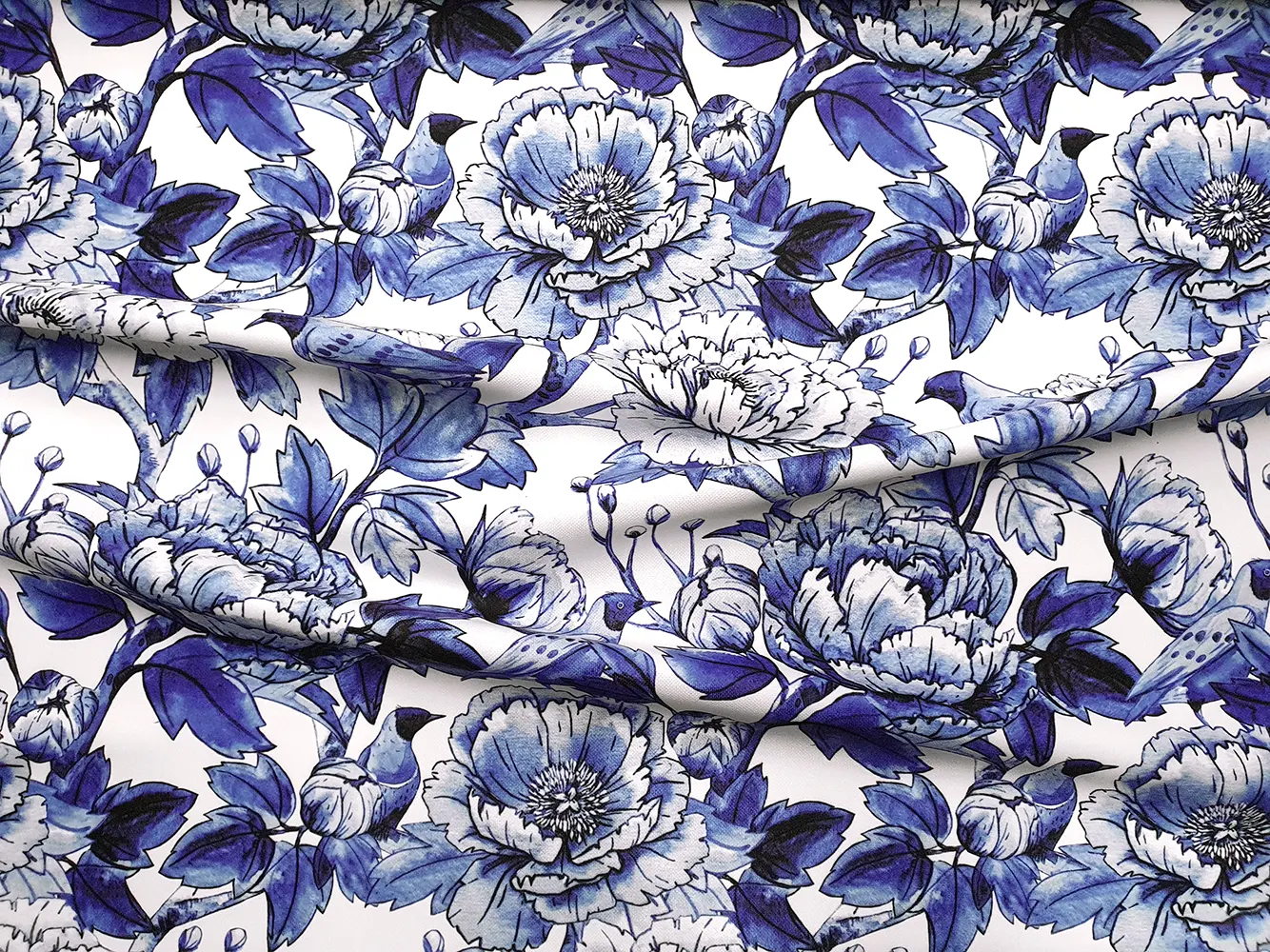 Blue Bird Flower Fabric