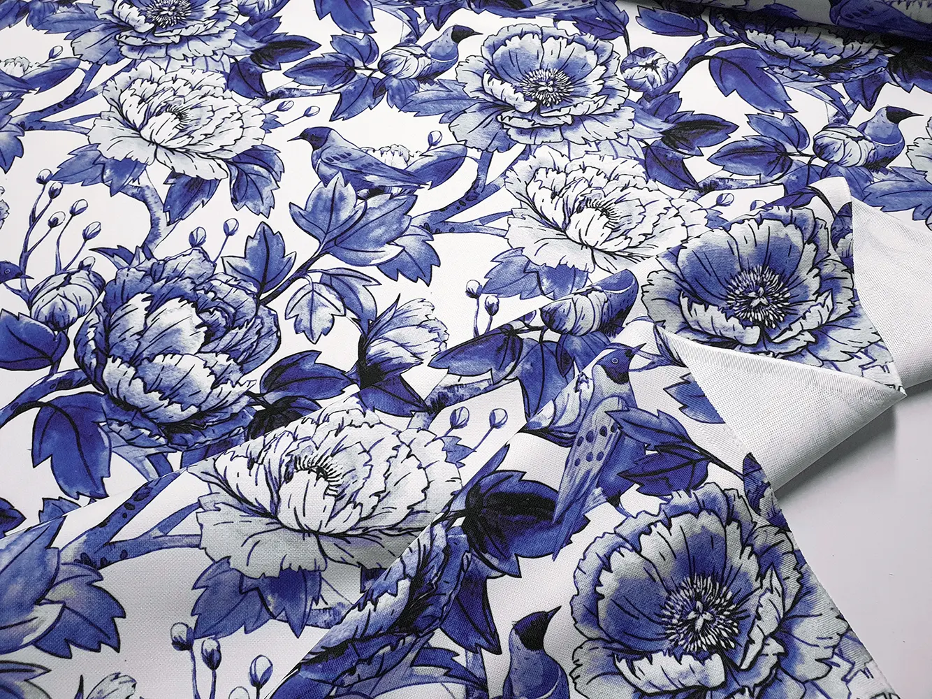 Blue Bird Flower Fabric