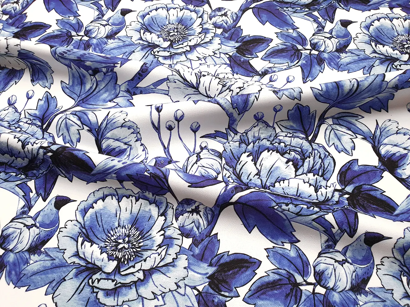 Blue Bird Flower Fabric