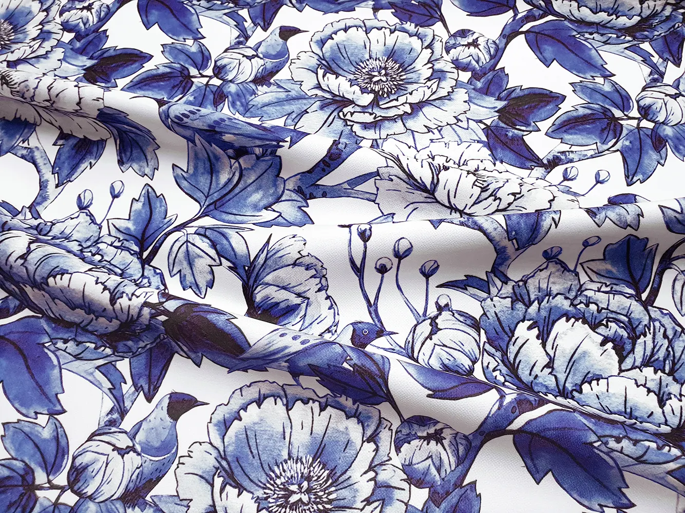 Blue Bird Flower Fabric