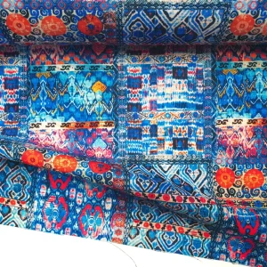 Blue Bohemian Kilim Print Fabric