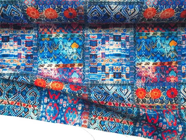 Blue Bohemian Kilim Print Fabric