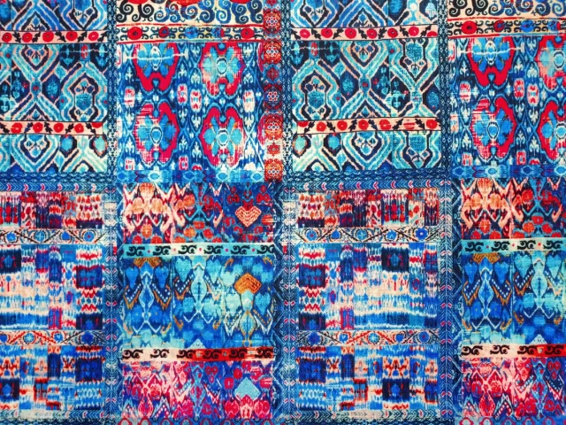 Blue Bohemian Kilim Print Fabric