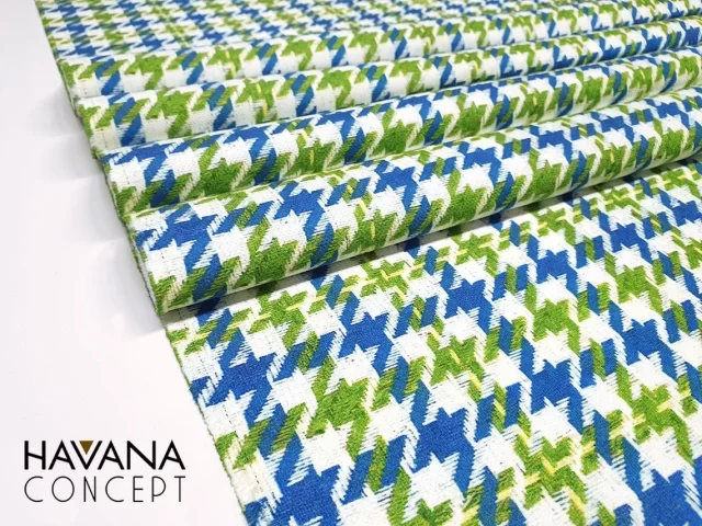 Blue Green Houndstooth Fabric