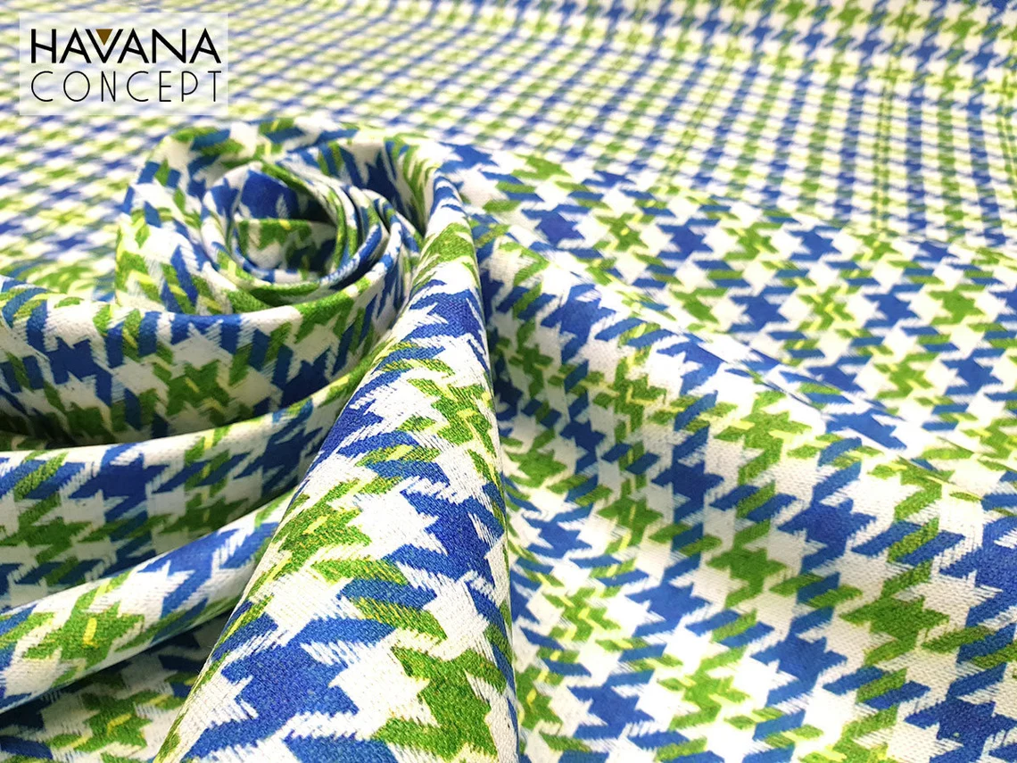Blue Green Houndstooth Fabric