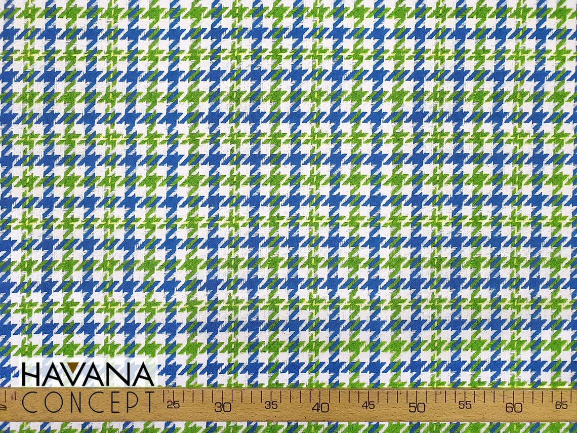 Blue Green Houndstooth Fabric