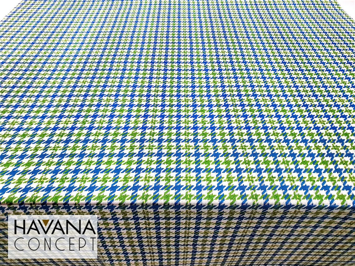 Blue Green Houndstooth Fabric