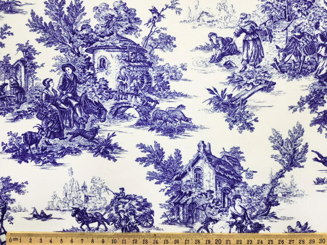 Blue Toile de Jouy Fabric
