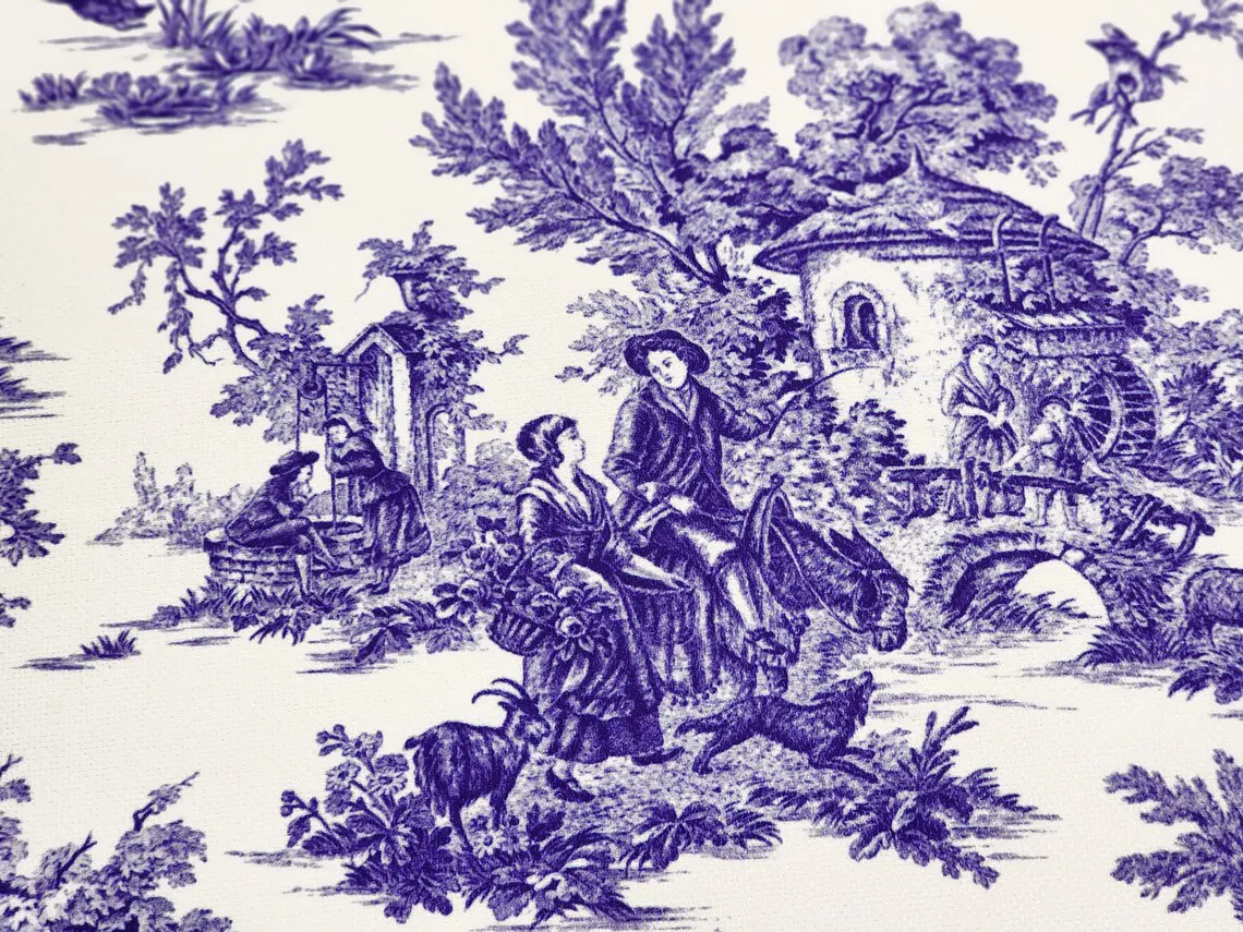 Blue Toile de Jouy Fabric