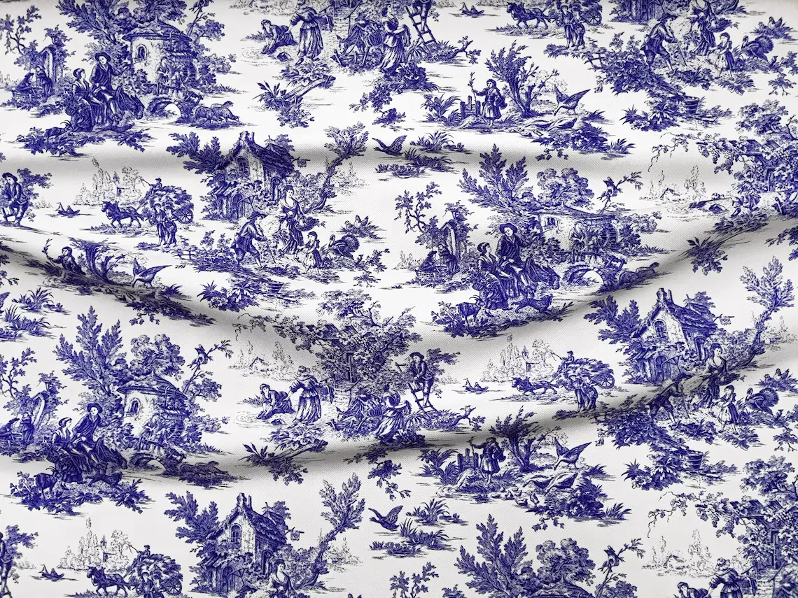 Blue Toile de Jouy Fabric