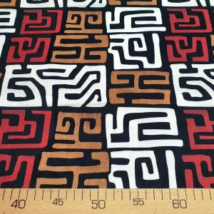 African Bogolan Maze Mudcloth Print Fabric