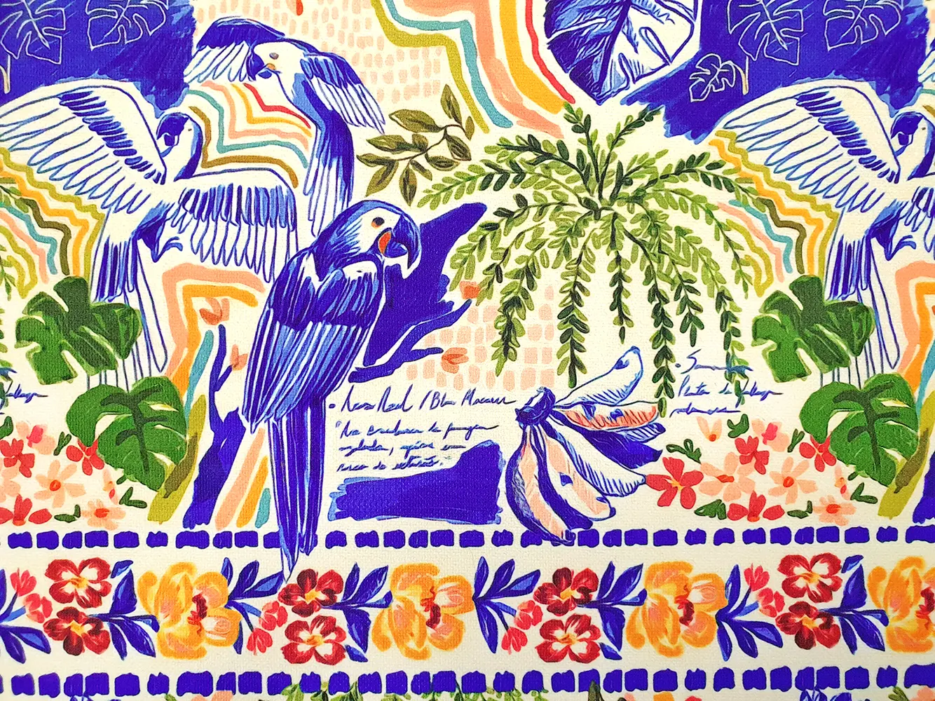 Botanical Farm Tropical Birds Fabric