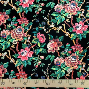 Branches Leaves Pink Flowers Fabric