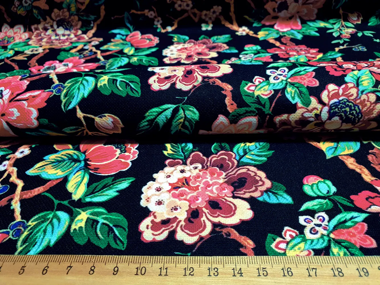 Branches Leaves Pink Flowers Fabric