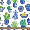 Chinoiserie Blue Faience Vases Fabric