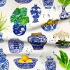 Chinoiserie Blue Faience Vases Fabric