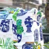 Chinoiserie Blue Faience Vases Fabric