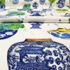 Chinoiserie Blue Faience Vases Fabric