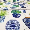 Chinoiserie Blue Faience Vases Fabric