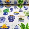 Chinoiserie Blue Faience Vases Fabric