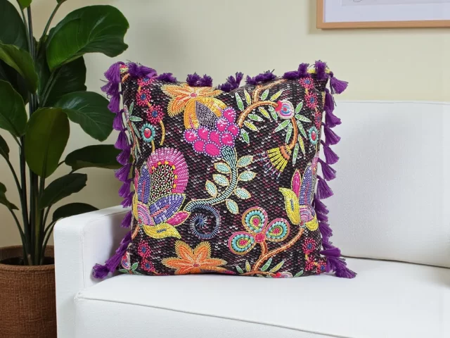 Colorful Floral Polish Folk Art Pillow Cover