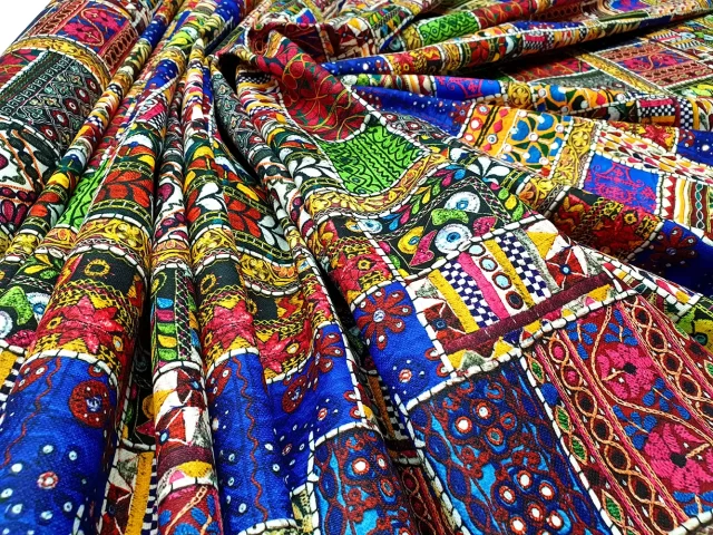 Colorful Patchwork Rug Print Fabric