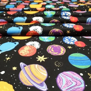 Colorful Planets and Stars Fabric
