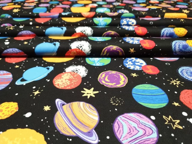 Colorful Planets and Stars Fabric