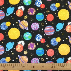 Colorful Planets and Stars Fabric