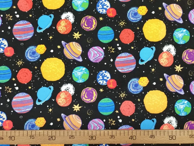 Colorful Planets and Stars Fabric