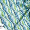 Green Blue Wavy Ikat Print Fabric