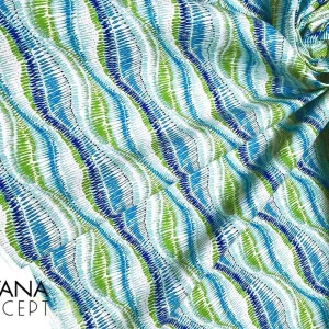 Green Blue Wavy Ikat Print Fabric