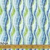 Green Blue Wavy Ikat Print Fabric