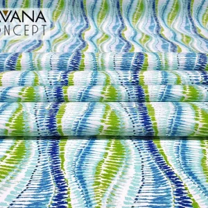 Green Blue Wavy Ikat Fabric