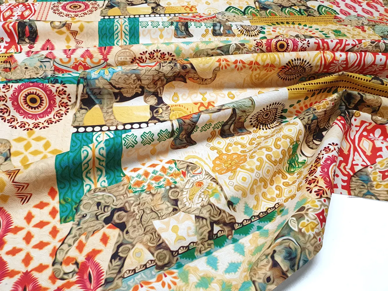 Indian Elephants Bohemian Fabric