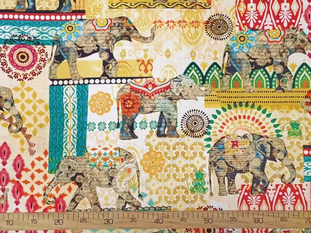 Indian Elephants Bohemian Fabric