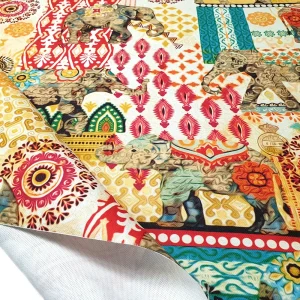 Indian Elephants Bohemian Fabric