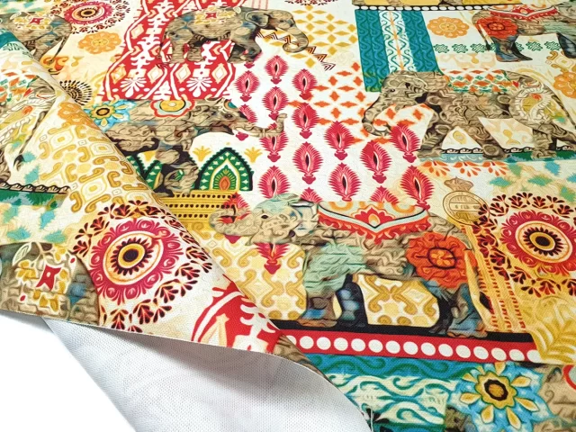 Indian Elephants Bohemian Fabric