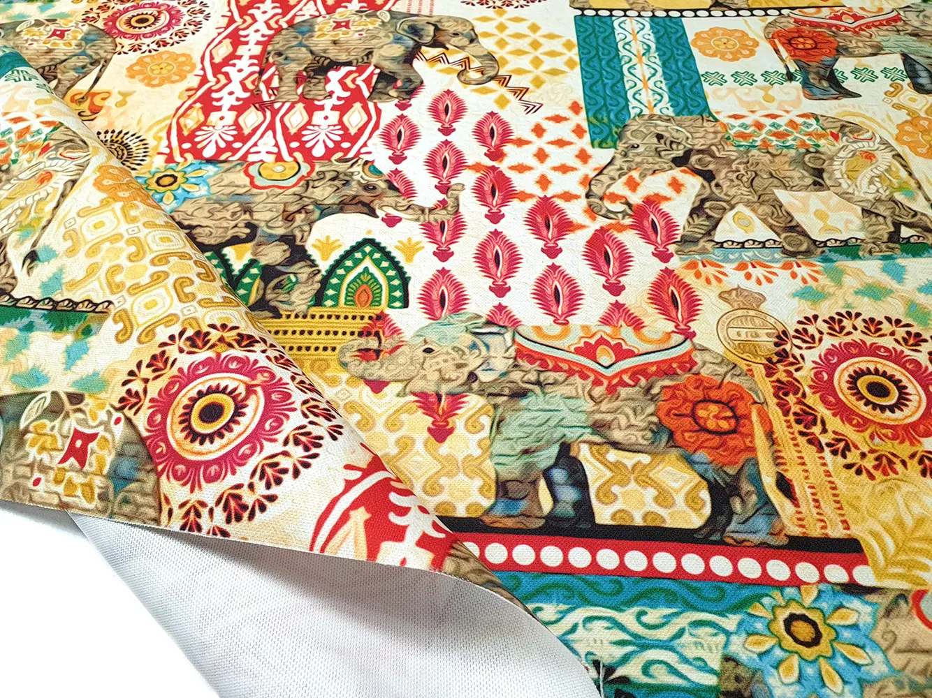 Indian Elephants Bohemian Fabric