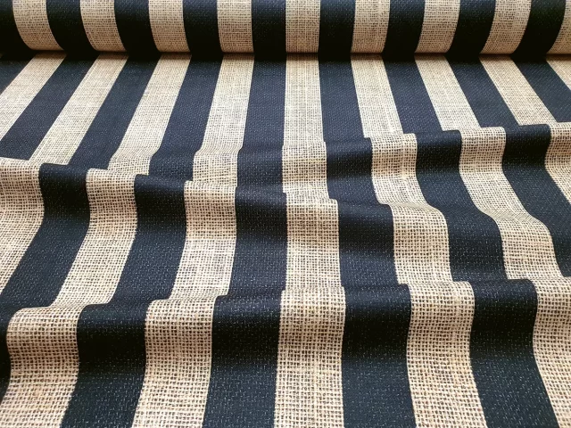 Jute Look Black Stripe Print Fabric