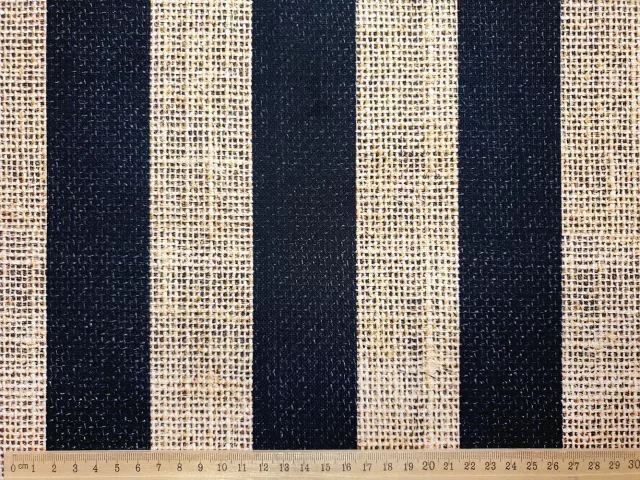 Jute Look Black Stripe Print Fabric