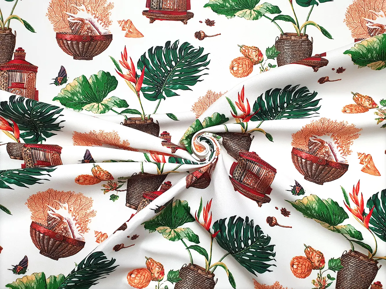 Lanterns and Floral Pots Fabric