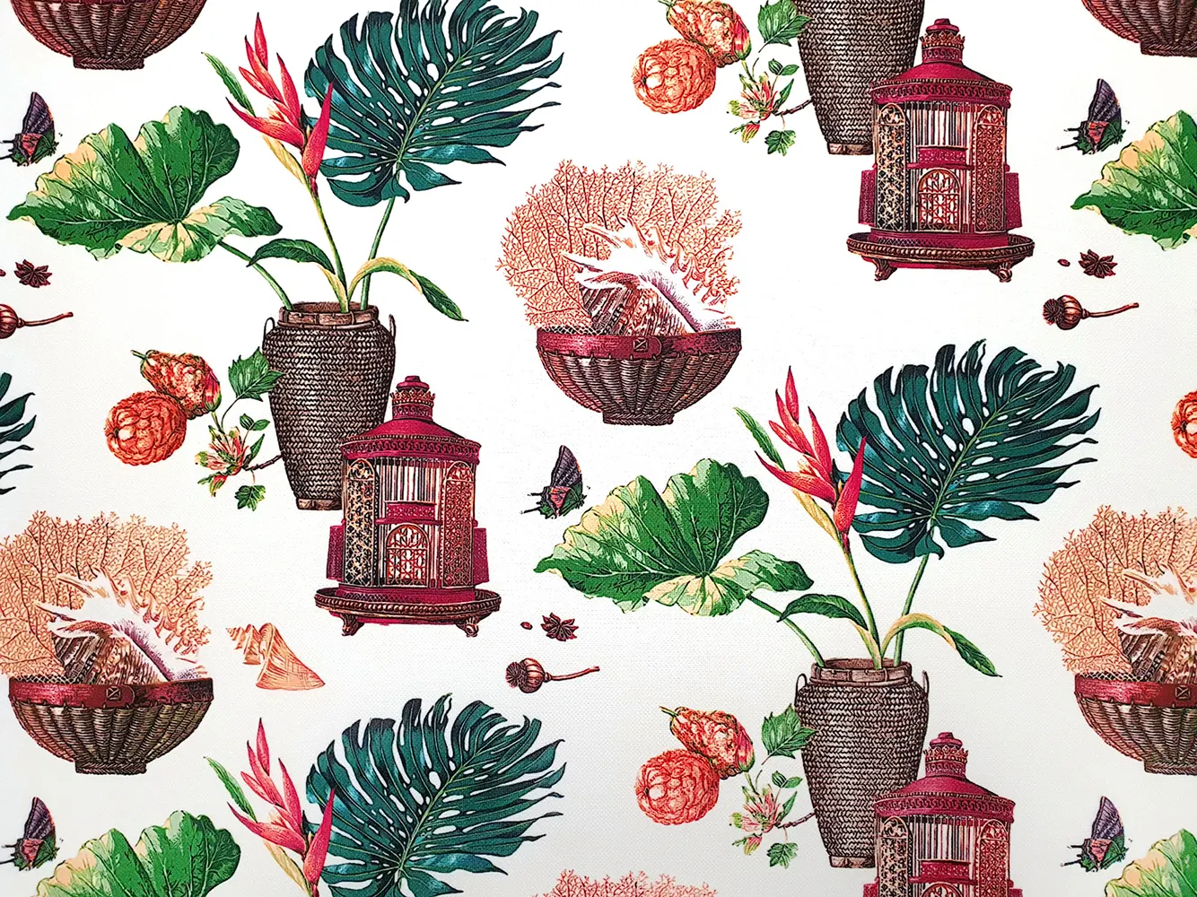 Lanterns and Floral Pots Fabric