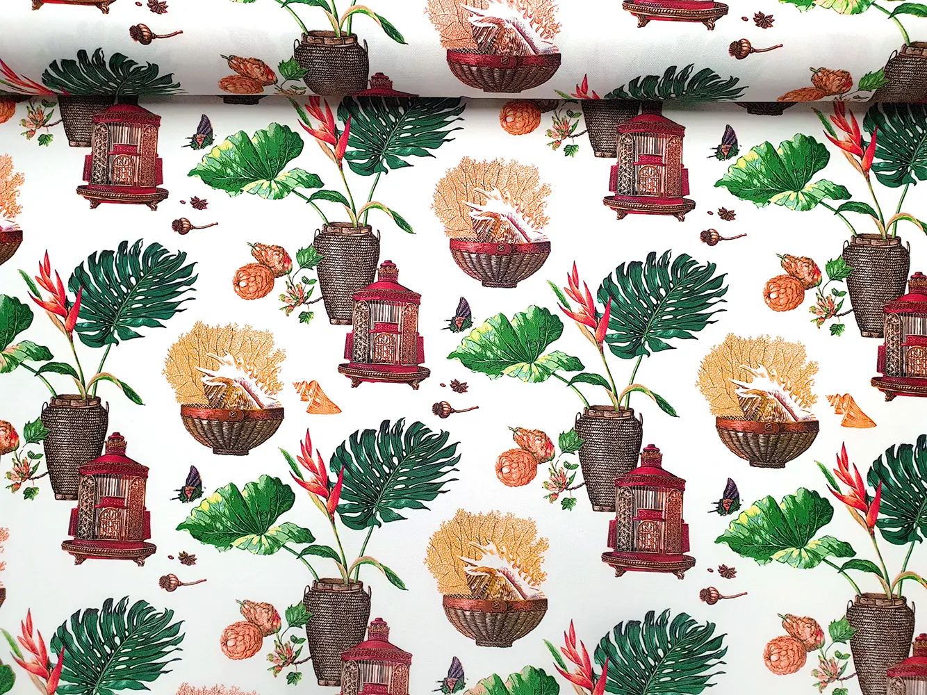 Lanterns and Floral Pots Fabric