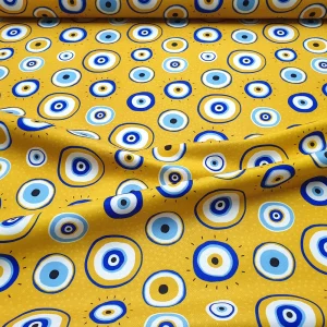 Mustard Evil Eye Bead Fabric