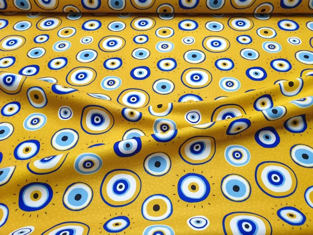 Mustard Evil Eye Bead Fabric